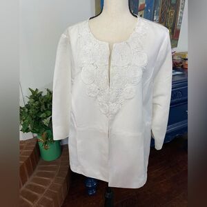 Ruby Road White Linen Blend Jacket with Embellishments  Size 18